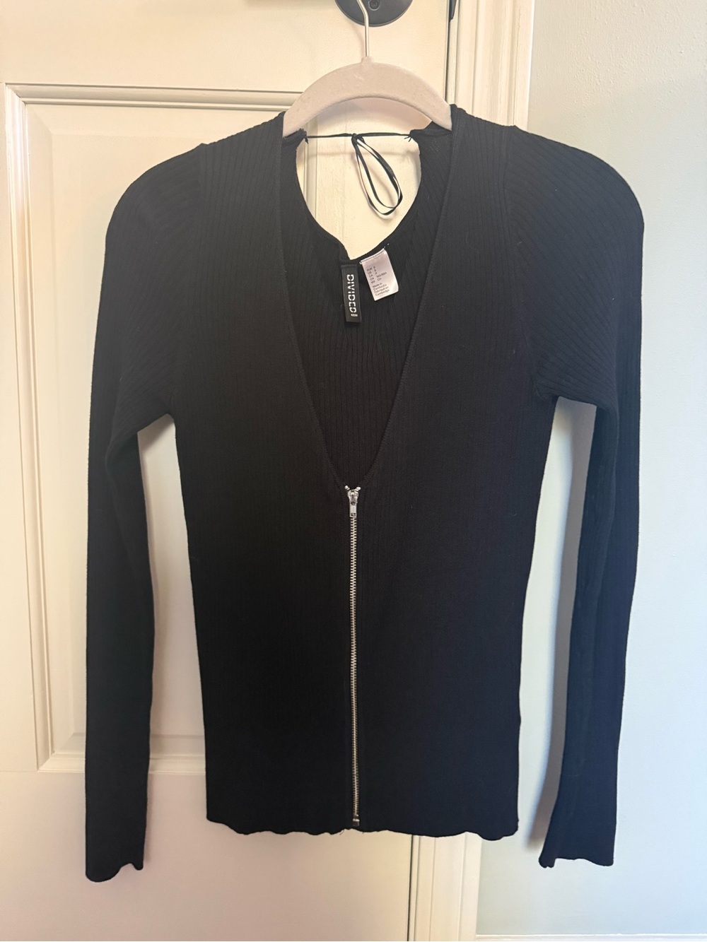 H&M Black Ribbed Zip-Up Long Sleeve Top